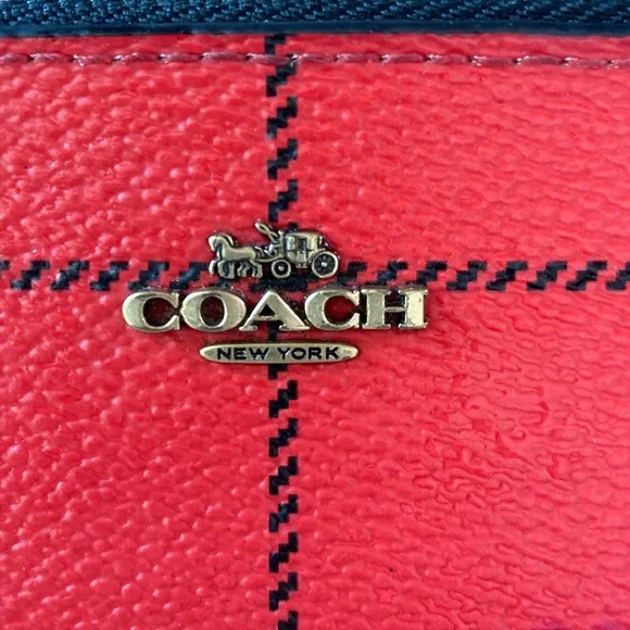 Coach Red and Black Tartan Plaid Key Card Holder - Picture 2 of 6